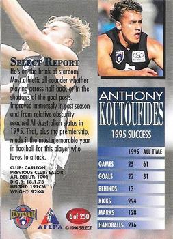 1996 Select AFL #6 Anthony Koutoufides Back